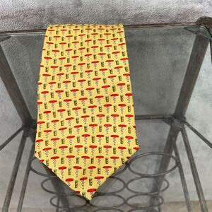 VTG Peter Blair Yellow 100% Silk Novelty Print cork Screws Tie Retro 60"x 3.5"